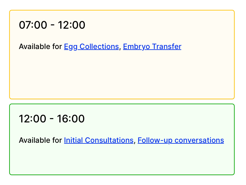 An image showing the flow from consultation, to test results, medication, observations and through treatment that can be managed on the wawa fertility platform